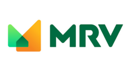 Logotipo da construtora MRV, com ícone em gradiente verde e laranja ao lado do nome da marca em verde-escuro.