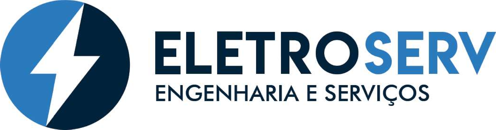 Logotipo da Eletroserv Engenharia e Serviços, com símbolo de raio azul ao lado do nome da empresa em azul-marinho e azul-claro.